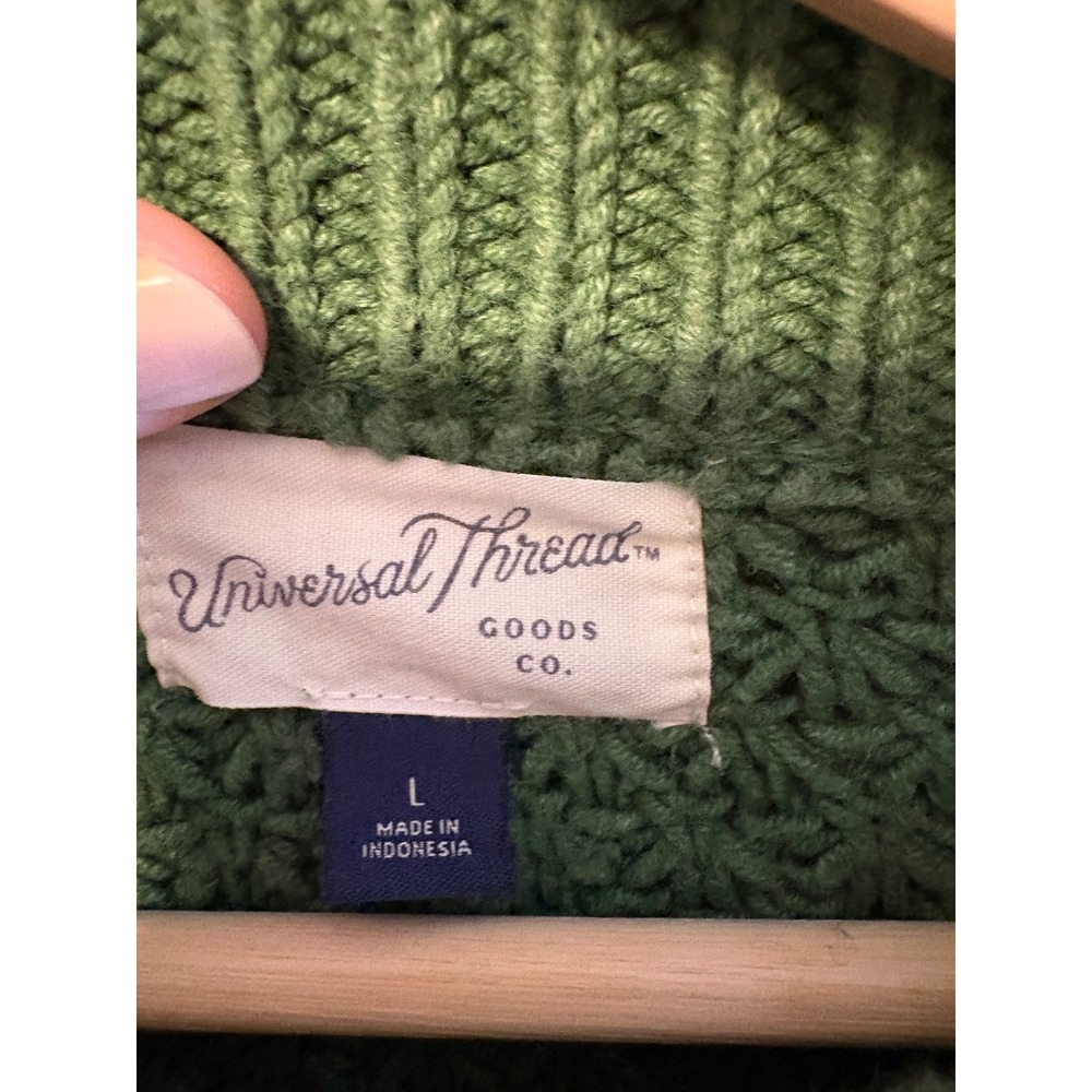 Universal Thread Green Chunky Open Knit Crewneck Sweater Large Cotton Blend - Picture 3 of 5